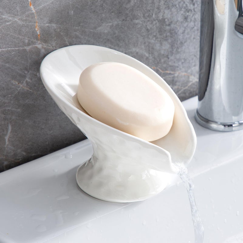 Enra Self Draining Soap Dish,Soap Bar Holder for Shower,White Ceramic Soap Dishes for Bathroom Kitchen Shower Keeps Soap Dry, Easy to Clean(Gloss White) - Image 1